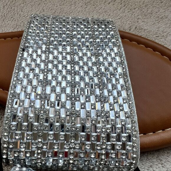 NEW Jessica Simpson Silver Flat Sandal Shoe Women 7.5 Rhinestone Band Bling Glam - Picture 7 of 13